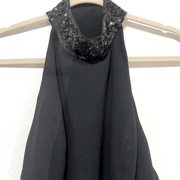 Warren Petites for Saks Fifth Avenue Black Sequined Halter Dress Size 12 EUC - Picture 1 of 11